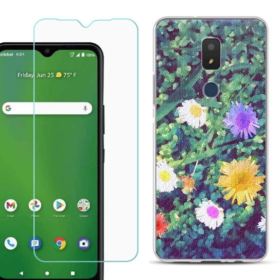 Slim-Fit TPU Fashion Phone Case for Cricket Icon 3, with Tempered Glass Screen Protector, by OneToughShield ® - Daisy Paint