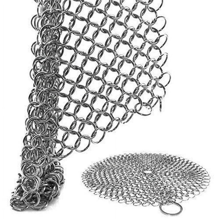 Grofry Square Stainless Steel Cast Iron Skillet Cleaner with Hanging Ring Practical Efficient Chainmail Cleaning Scrubber Kitchen Accessories, Other