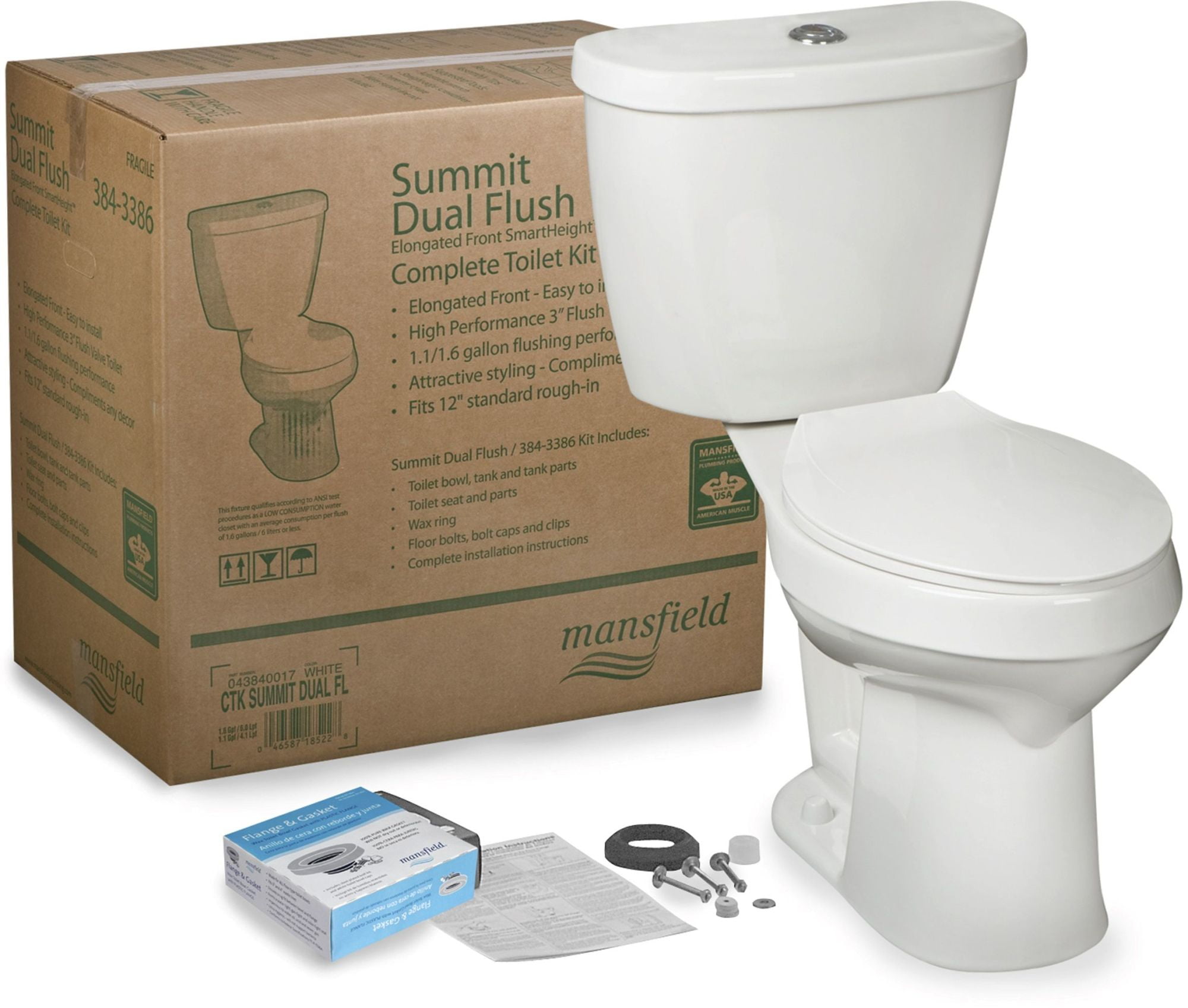 Mansfield Summit ADA Compliant 1.1/1.6 gal. White Elongated Complete