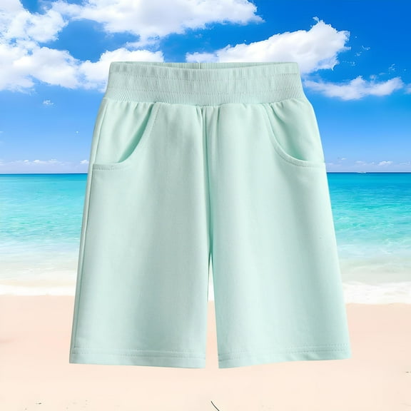 CQONEPT Boys Shorts Kids Casual Elastic Waist Summer Basketball Shorts with Pockets Color Casual Running Pants Green 110