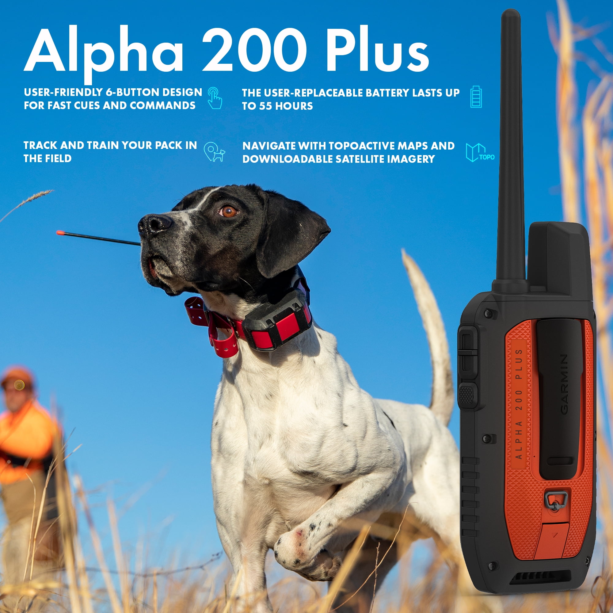 Garmin Alpha 200 Plus Dog Tracking and Training GPS Handheld + USB Wall Charging Adapter + USB Car Adapter + Microfiber Cleaning Cloth + USB C Cable + P-Bank Battery + Field Bag