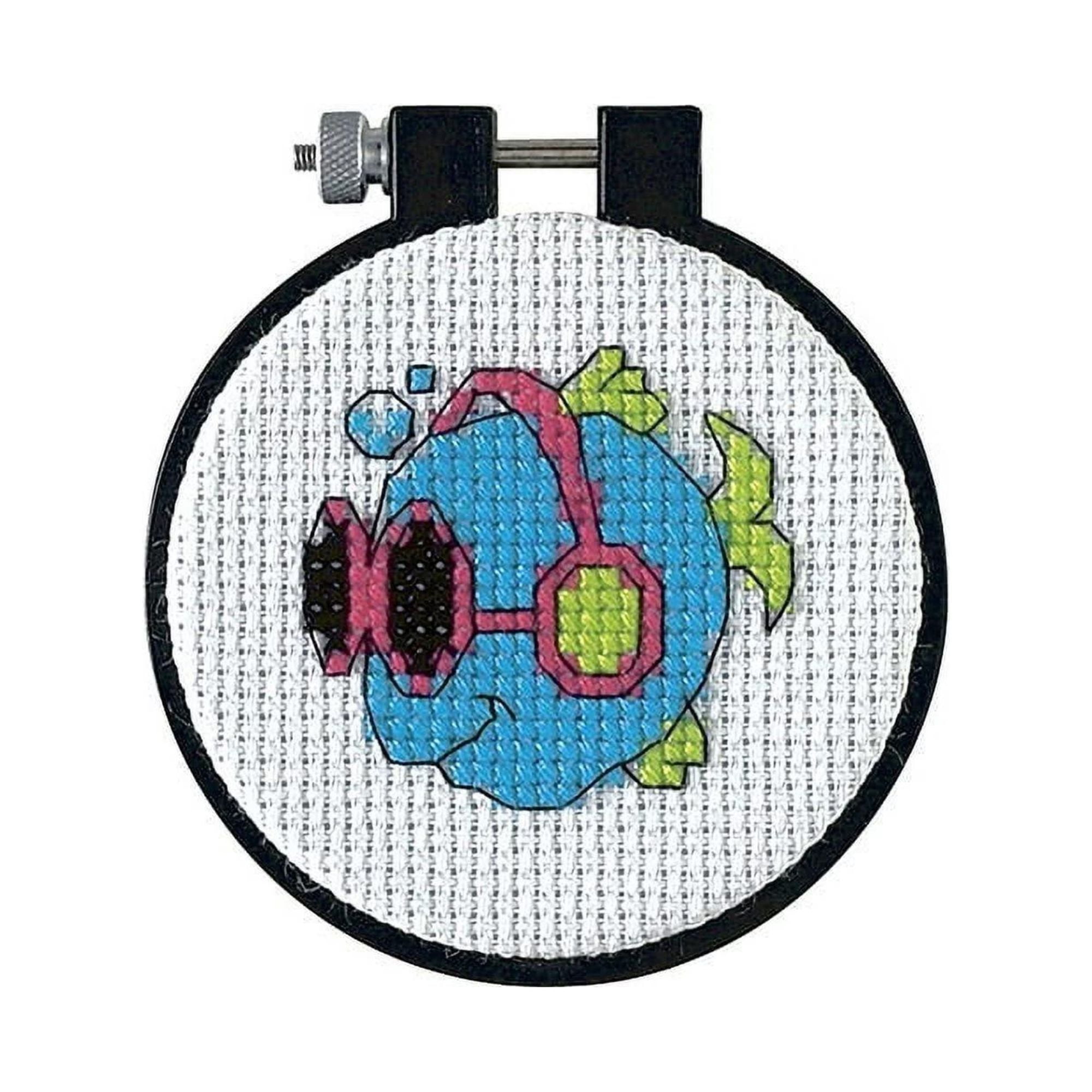 Dimensions Counted Cross Stitch Kits for Beginners 8+ Cool Fish Hedgehog Fox Raccoon Set of 4