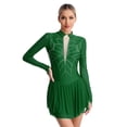 thumbnail image 4 of iiniim Womens Shiny Rhinestones Long Sleeve Figure Skating Dress Mock Neck Dance Performance A Dark Green L, 4 of 7