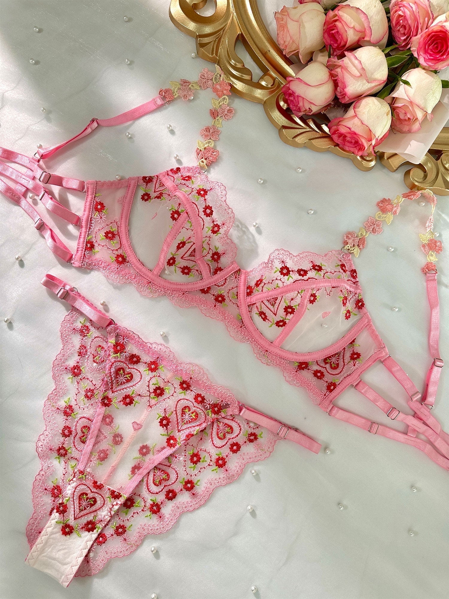 Pink Cute Sweetheart Lingerie Set (PINK, L)