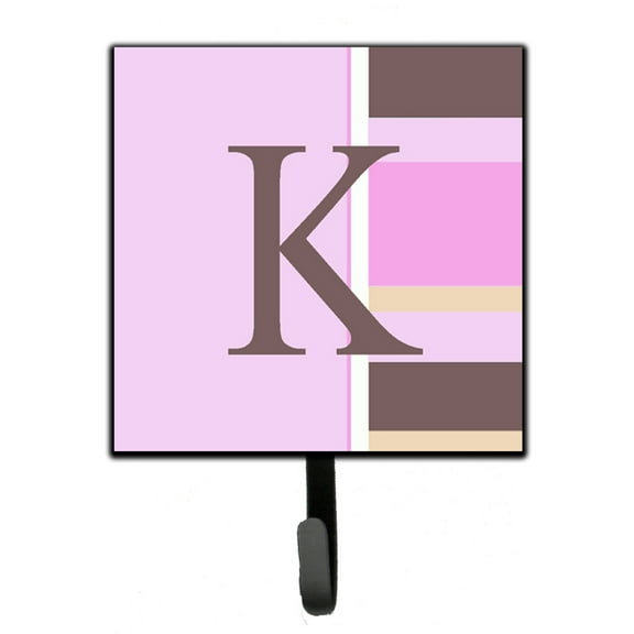 Letter K Initial Monogram - Pink Stripes Leash or Key Holder
