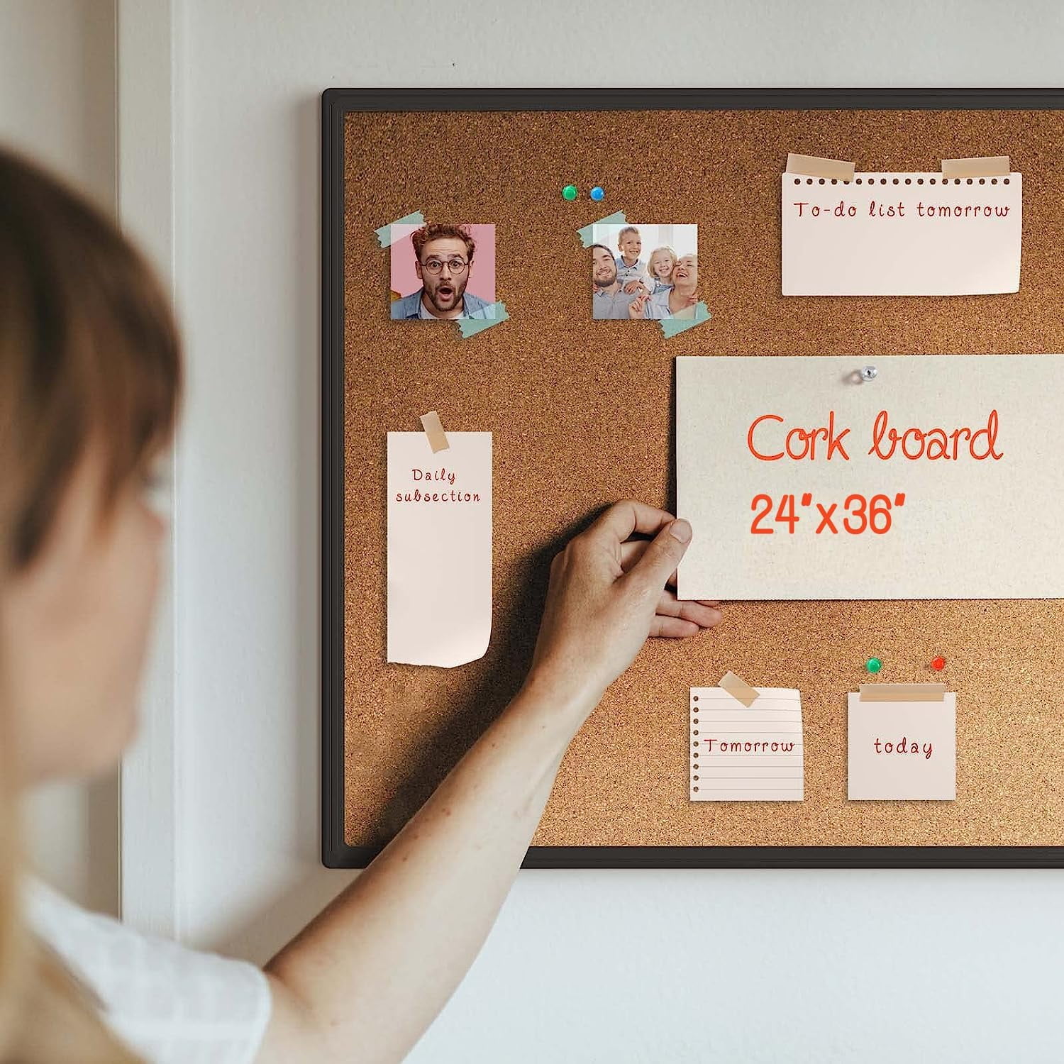 36" x 24" Cork Bulletin Board Aluminum Frame with 16 Pushpins, Wall and Office Decor for School, Home & Office,Silver