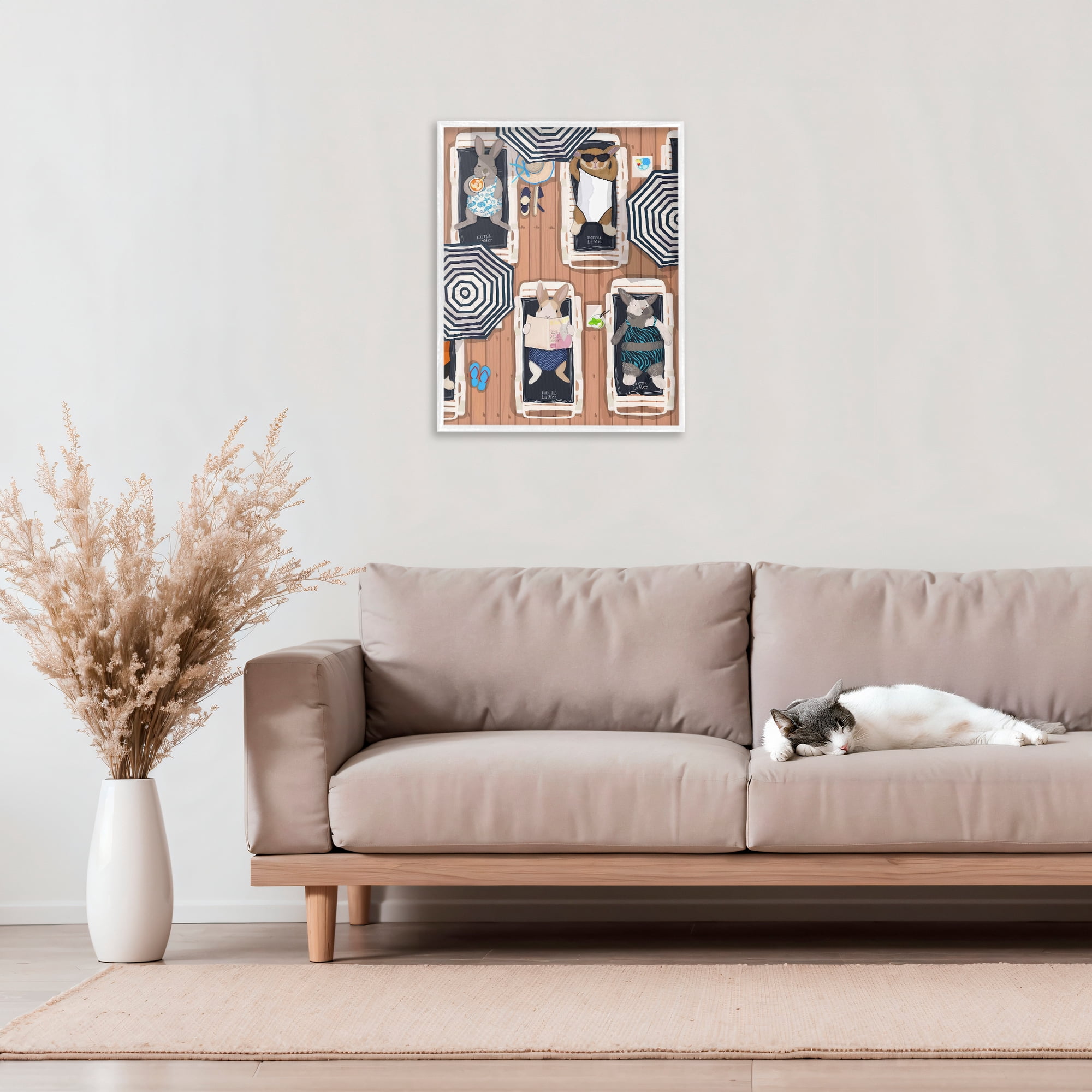 Stupell Industries Rabbits at Hotel La Mer White Framed Giclee Art, design by Hanna Melin