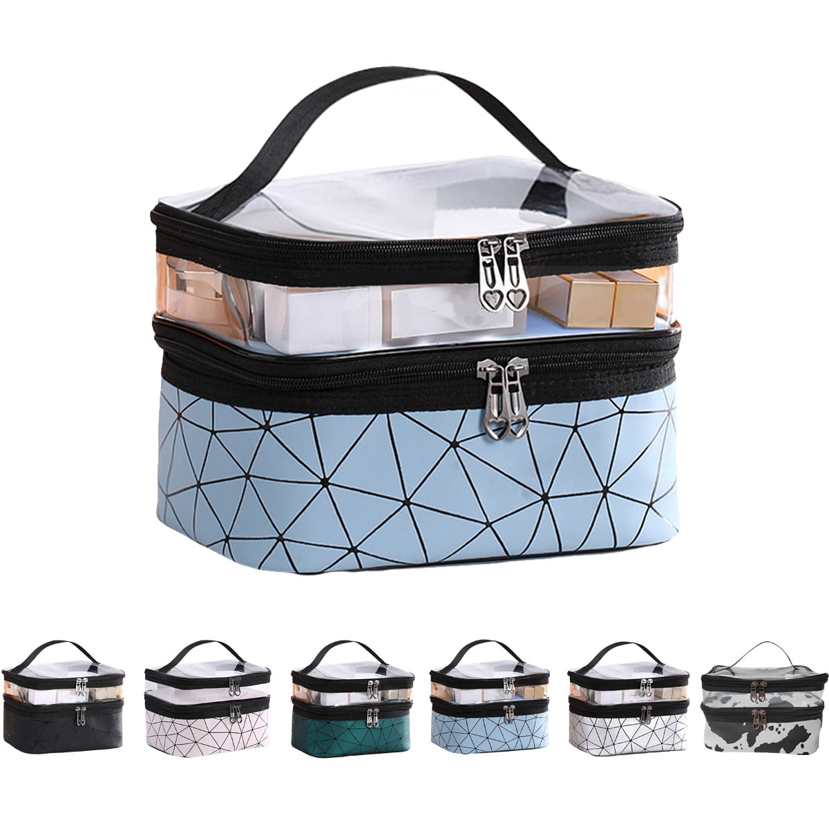 Toiletry Bag Double Layer Zipper Cosmetic BagTransparent Waterproof