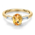 thumbnail image 3 of Gem Stone King 18K Yellow Gold Plated Silver Yellow Citrine and Lab Grown Diamond Engagement Ring for Women | 1.55 Cttw | Oval Checkerboard 8X6MM | Gemstone November Birthstone | Size 6, 3 of 6