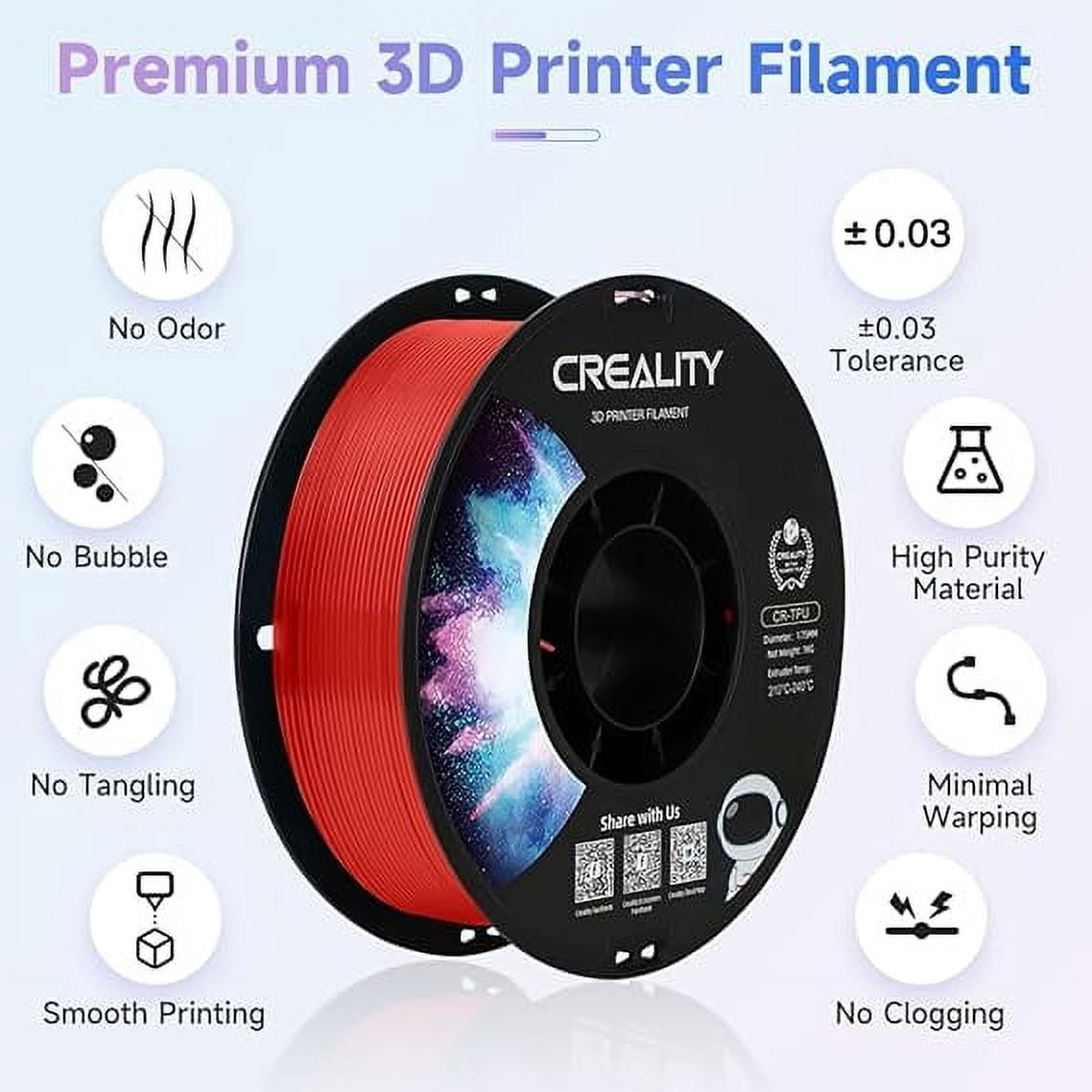 Creality 95A TPU 3D Filament 1.75mm Flexible & Durable High-Speed Printing Elastic TPU Use w FDM Printers for Soft Parts Red 1 Unit per pack