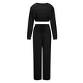 thumbnail image 4 of Scyoekwg Two Piece Sets for Women Solid Color Casual Fashion Loose Crewneck Long Sleeve Tops Wide Legs Pants Two-piece Set Fall Outfits Tracksuit Set (Black,M), 4 of 8