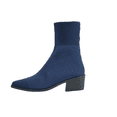 thumbnail image 3 of Domuza Women Stretch Knit Sock Ankle Boots, Pointed Toe Chunky Block Heel Breathable Slip On Short Boots for Autumn Winter Daily Commuting Office Casual Wear Dark Blue 7（EU-38）, 3 of 8
