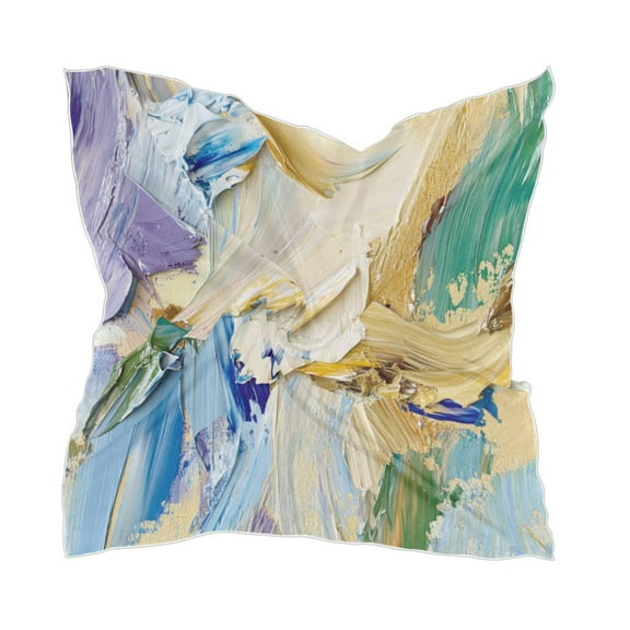 Blue and Yellow Painting Women's Fashion Soft Scarf Square Satin Head Scarf Neck Scarf Head Hair Wraps