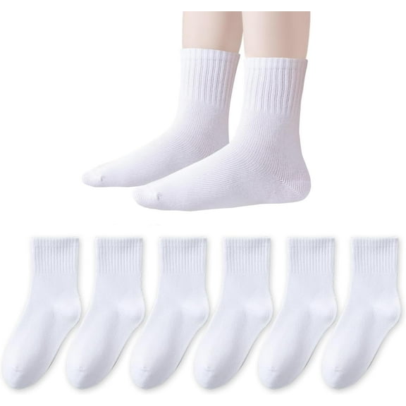 Unisex Kids Crew Socks Boys Dress Socks Soft Cotton Seamless School Socks for Girls White Black Navy 4/8 Pairs White 6 Pack 5-8 Years