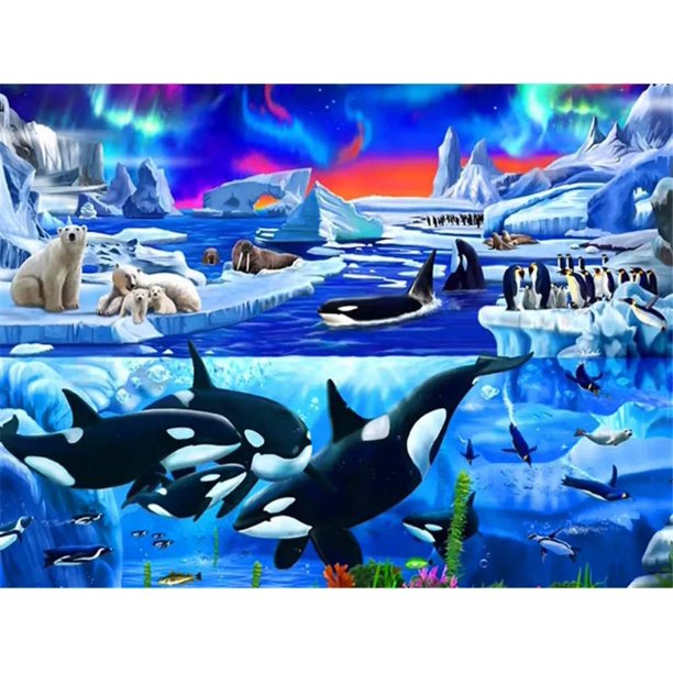 30 × 40 Pintura de diamantes de ballena y delfín (30 * 40, 1 pieza) Pintura de diamante Bordado Kit completo de pintura de diamante en cuentas Pasta de diamante Accesorios de paisaje Lienzo Pintura 5d