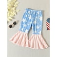 thumbnail image 6 of Bagilaanoe 4th of July Clothes for Toddler Baby Girls Letter Print One Shoulder Tank Tops + Stars Stripe Flared Trousers 12M 18M 24M 3T 4T 5T Kids Independence Day Outfits 2pcs Long Pants Set, 6 of 9