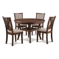 thumbnail image 6 of Benjara Aine 5 PC Round Dining Table- Chair Set- Cherry Brown Wood- Fabric Seat, 6 of 6