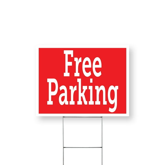 Free Parking Yard Sign 12 Inch x 16 Inch Single Sided Weatherproof Heavy-Duty Plastic with Stake | Convenient Locations, Event Promotions, Clear Signage | Made in USA