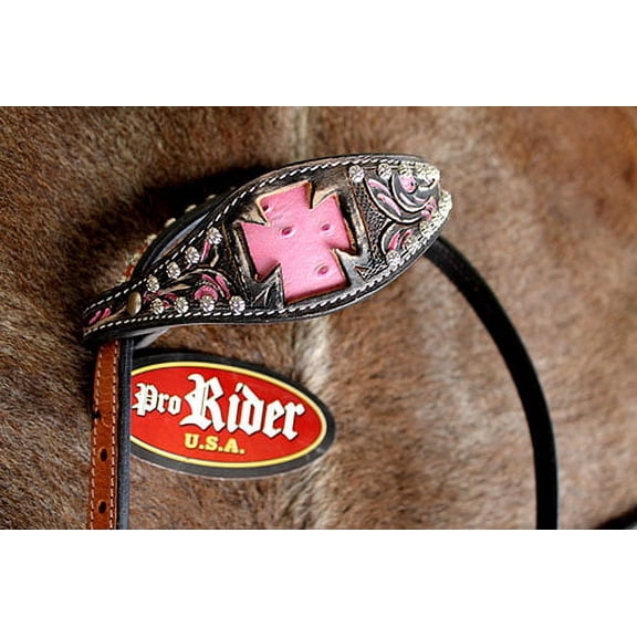 Horse Show Bridle Western Leather Headstall Tack Pink 767H