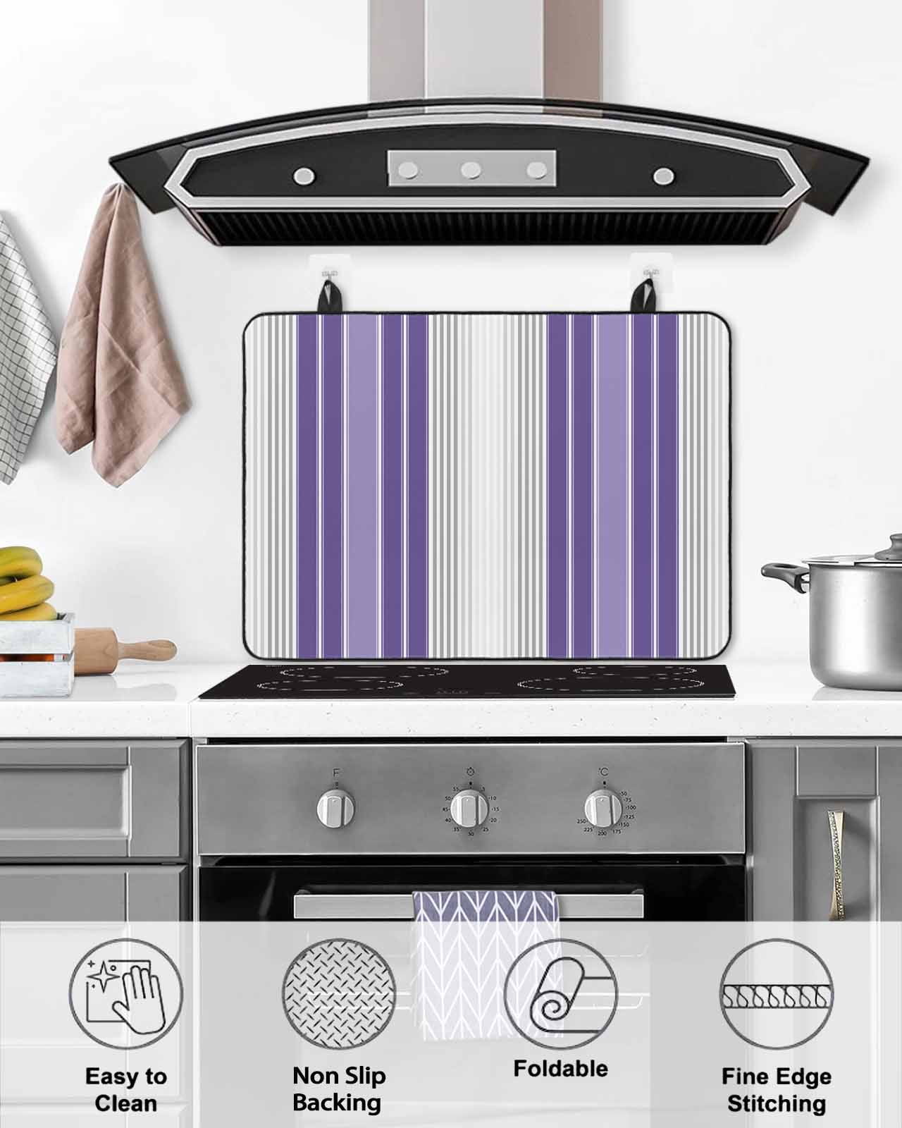 nqOlkjepod Large Induction Cooktop Protector Mat 24"x21", Purple Gray Stripes Stove Top Covers for Electric Stove, Modern Simple Abstract Vertical Lines Stove Burner Cover Mats Stove Cover