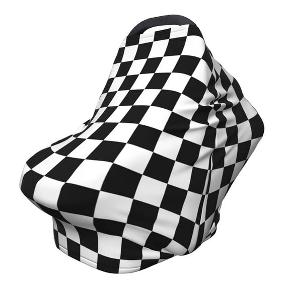Black and White Checkered Nursing Cover Breastfeeding Scarf - Baby Car Seat Covers, Infant Stroller Cover, Carseat Canopy for Girls and Boys