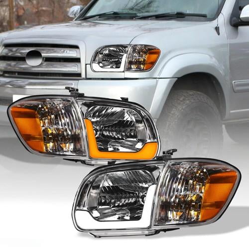 Switchback Sequential For 05-06 Tundra Double Chrome Headlights Corner w/LED Bar
