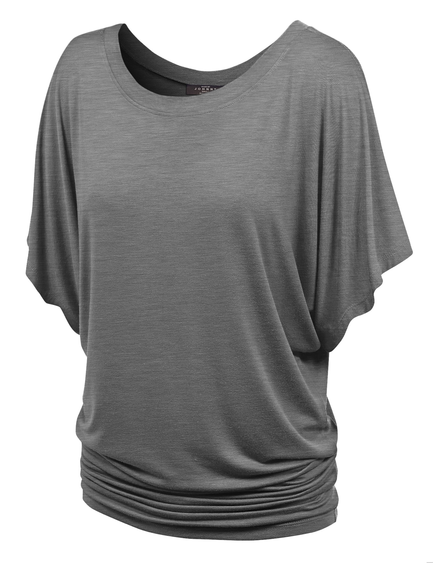 WT742 Women's Boat Neck Dolman Top – Short Sleeve, Drapey Knit, Casual Loose Fit (Size S)