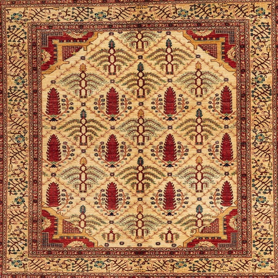 Ahgly Company Machine Washable Indoor Square Abstract Orange Area Rugs, 5' Square