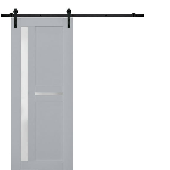 Sturdy Barn Door Frosted Glass | Veregio 7288 Matte Grey | 6.6FT Rail Hangers Heavy Hardware Set | Solid Panel Interior Doors-36" x 96"-Black Rail