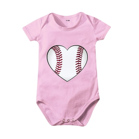 

Boys Girls Summer Solid Color Baseball Cartoon Printed Short Sleeve Bodysuits Crawl Clothes Romper 0-24 Months Kids Child Leisure Outwear