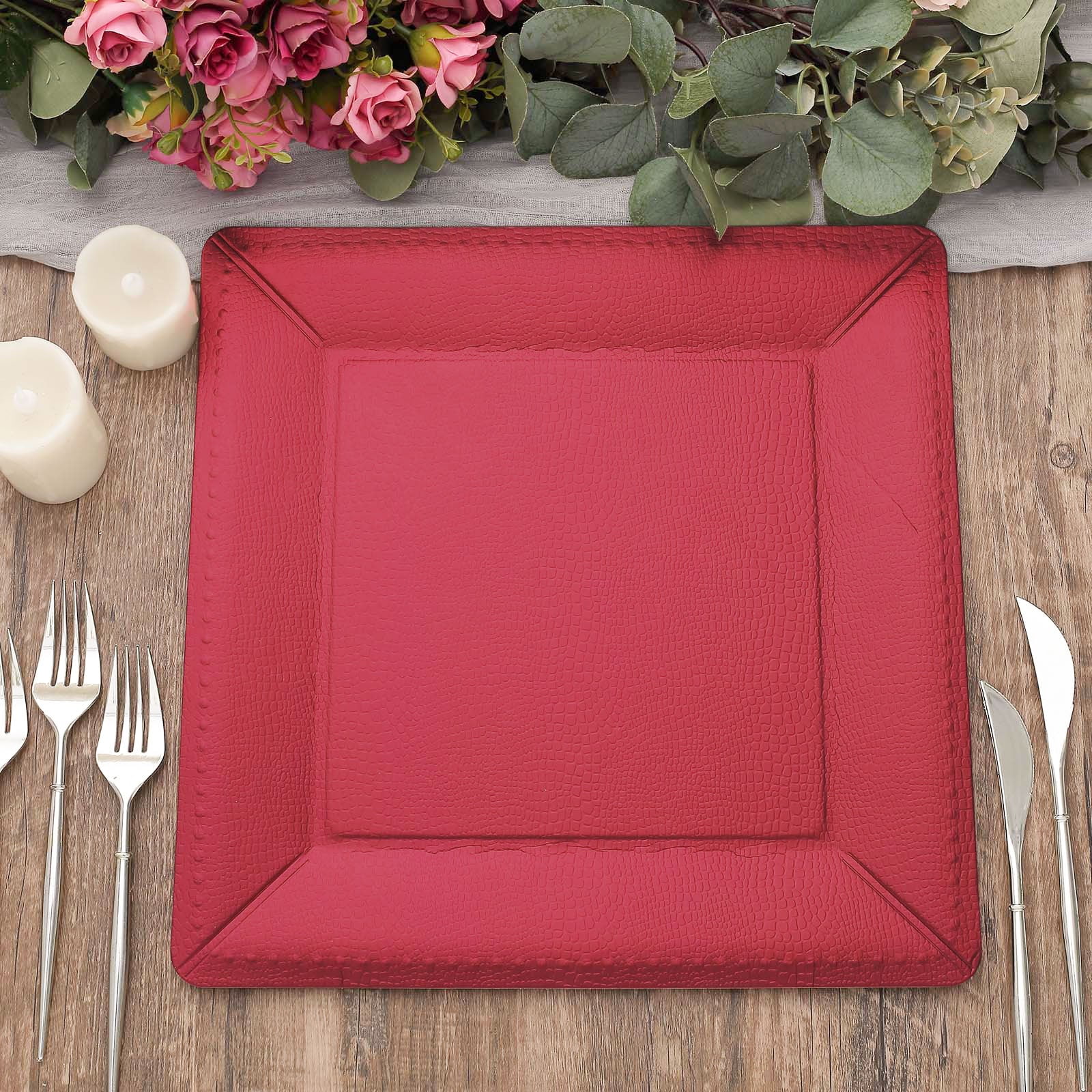 Efavormart 10 Pack 13" Burgundy Textured Disposable Square Serving