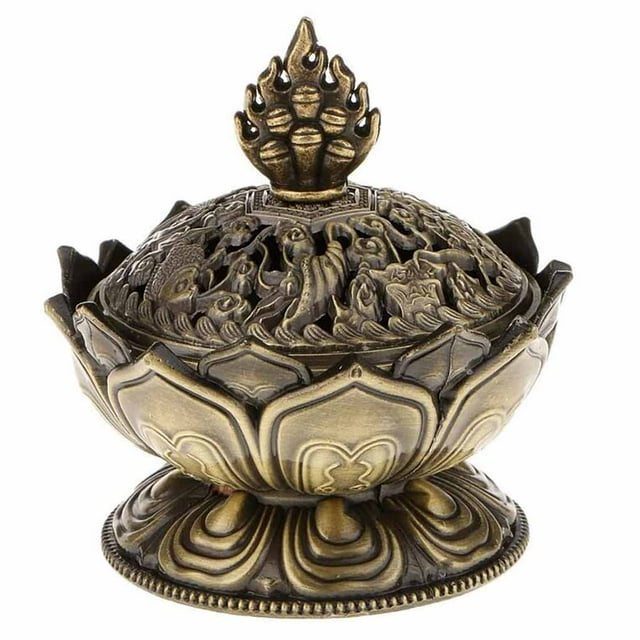 Quemador de incienso de flor de Buda chino, incensario hecho a mano de aleación para decoración budista de la oficina en casa Yuarrent HA8326-00B