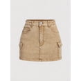 thumbnail image 5 of Womens Light Grey Washed Denim Mini Skirt With Cargo Flap Pockets, 5 of 30