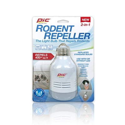 

Pic Sonic Rodent Repeller & LED Light Bulb Repels Rodents 400+ SQFT Sile