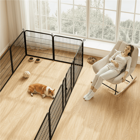 Yaheetech 6 Panels Heavy Duty Pet Playpen Dog Exercise Pen Cat Fence, 32''H, Black