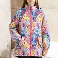 thumbnail image 2 of YunPes Girls Long Fleece Lined Jacket Colorful Pattern Hooded Windproof Warm Coat with Pockets Teen Winter Outdoor Windbreaker, 2 of 7