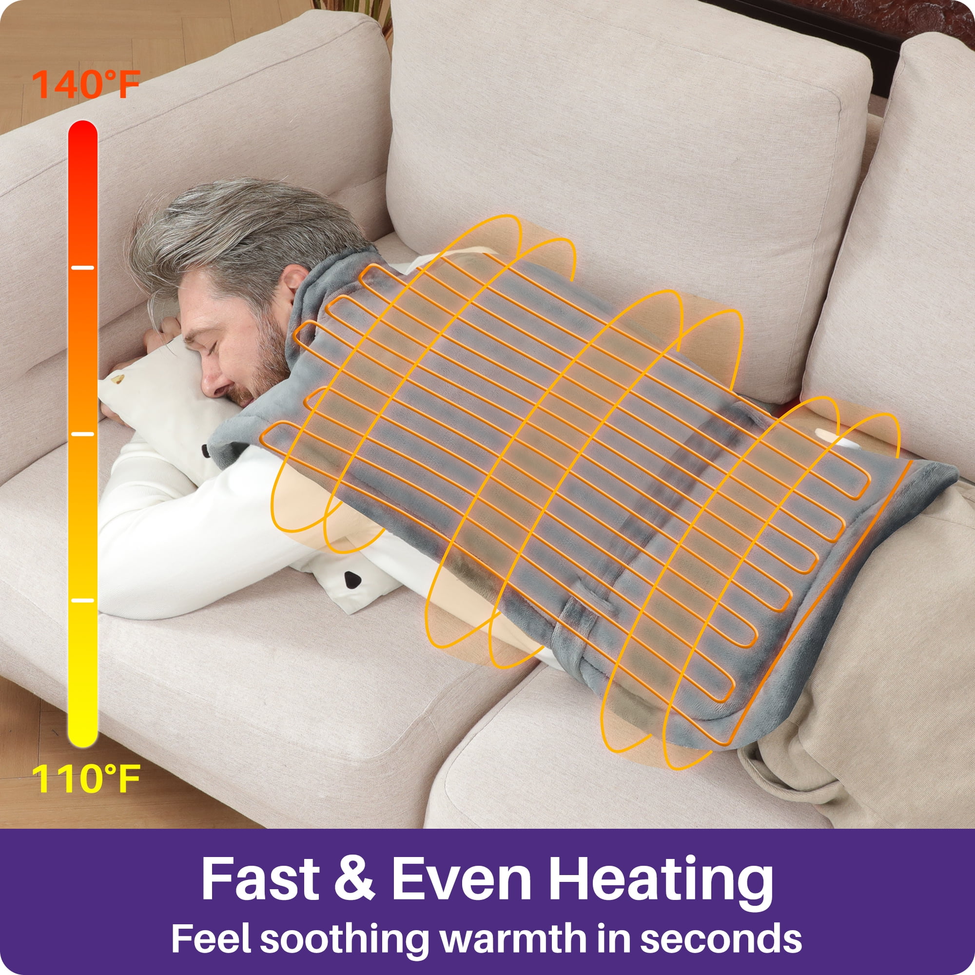 KEKOY Heating Pad for Back and Shoulder Pain Relief, Extra Large Electric Heat Pad 24"x37", Fast Heating for Neck , Auto Shut-off & Machine Washable, Gray