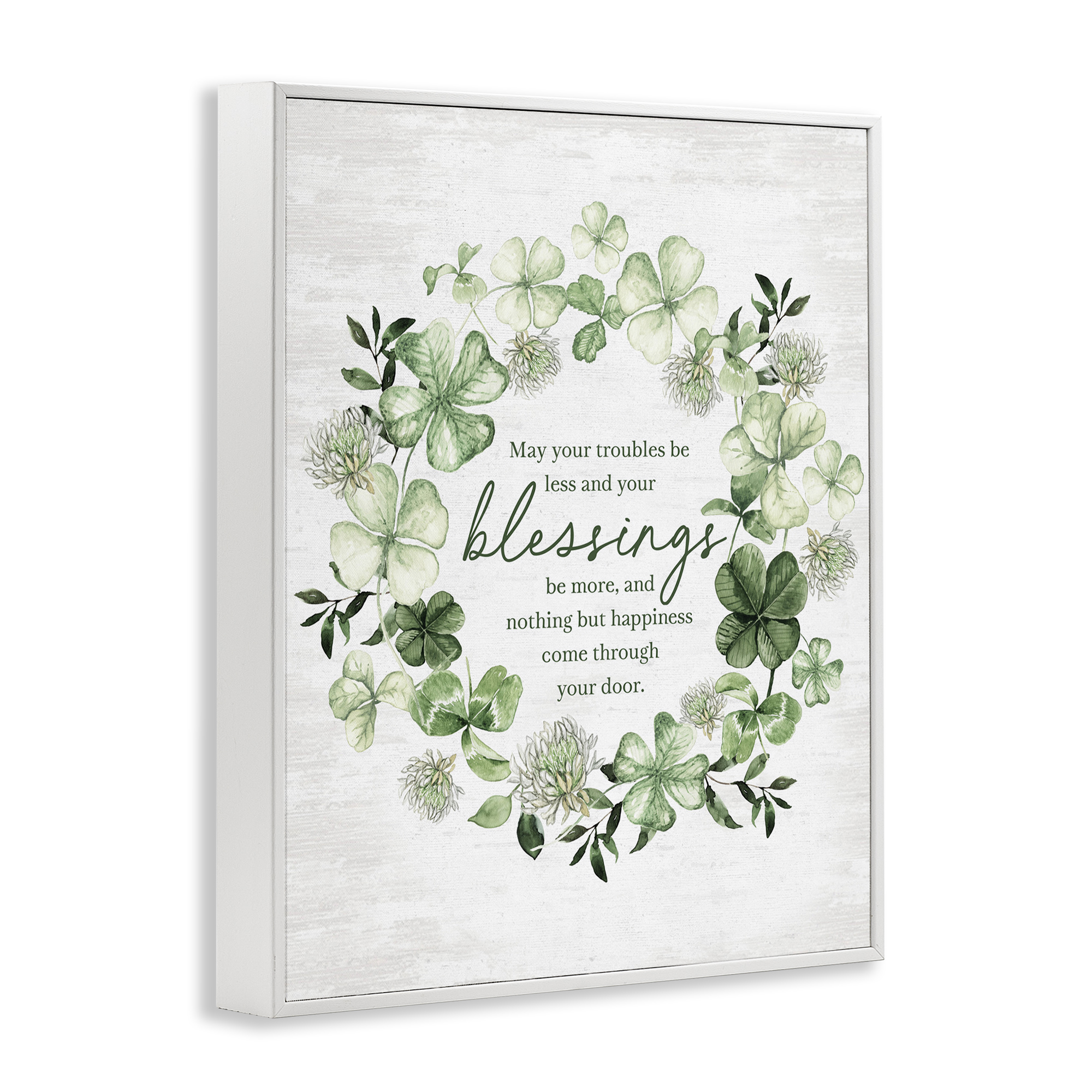 Stupell Industries Clover Wreath Blessing Botanical & Floral Painting White Framed Art Print Wall Art, 24 x 30