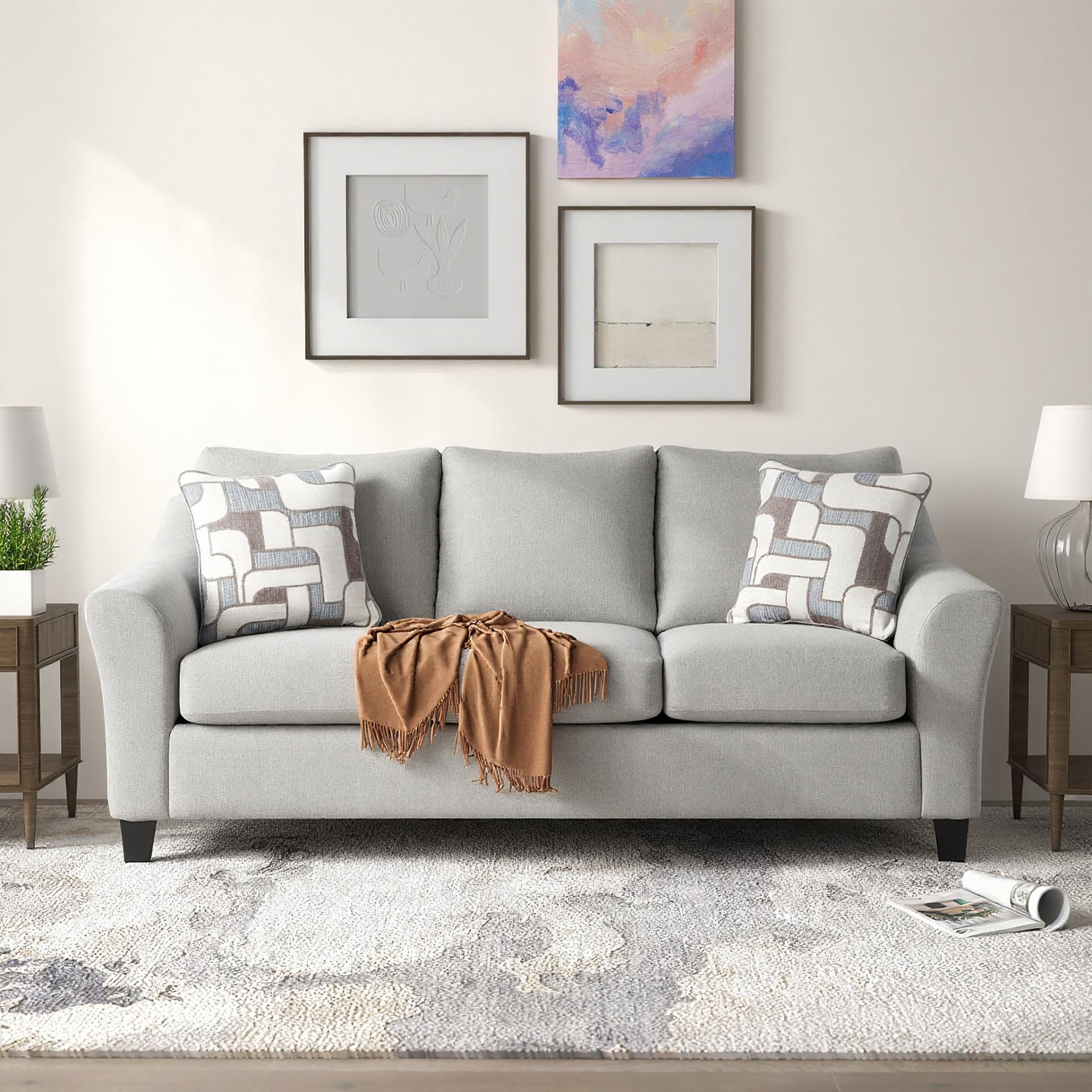 Roundhill Furniture Elaris Contemporary Flared Arm Sofa with Soft Chenille Upholstery, Taupe
