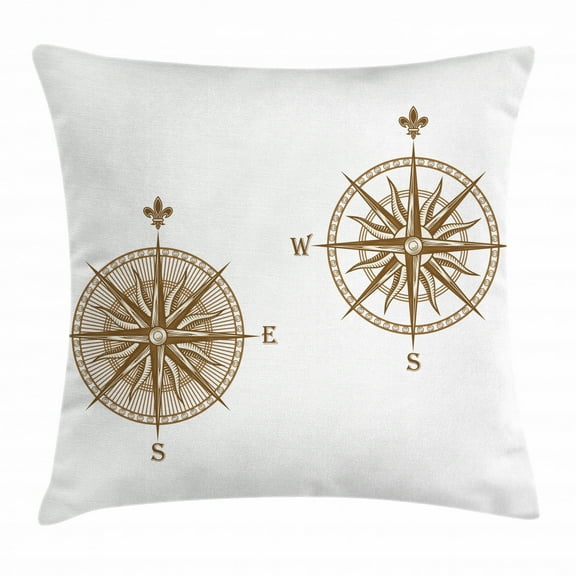Compass Throw Pillow Cushion Cover, Ancient Shipping Windrose Design Travel Jouney Theme Sea Life Marine Discovery Art, Decorative Square Accent Pillow Case, 20 X 20 Inches, Pale Brown, by Ambesonne