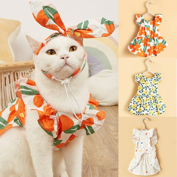 shenmeida Dog Dress Pet Skirt Doggie Apparel Puppy Flower Printed Dresses for Small Dogs Girl and Cats