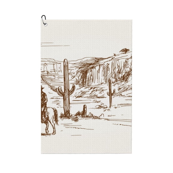 Picia Western Desert Cowboys Microfiber Golf Towel (24" X 16") with Carabiner Clip, Waffle Pattern Hook - Golf Accessories and Gifts, Father's Day, Christmas, Birthday Gift