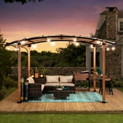 Sunjoy Aura 8.5 x 13 ft. Outdoor Steel Arched Pergola with Tan Weather-resistant Fabric Canopy for Patio, Backyard, Garden Activities
