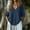 A05-Blue, variant on Cotton Ladies Blouses Fall Deep V Neck Casual 3/4 Sleeve Lady's Tops Holiday Solid Balloon Sleeve Loose Tops