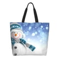 thumbnail image 2 of Bingfone Canvas Tote Bag for Women with Inner Pocket Aesthetic Cute Shopping Tote Bags Reusable Grocery Bags-Christmas Snowman In The Snow, 2 of 9