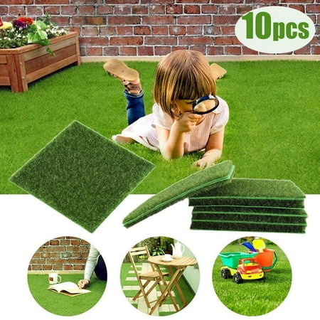 Artificial Grass Hurrise 10 Pcs Artificial Grass Mat Turf Lawn