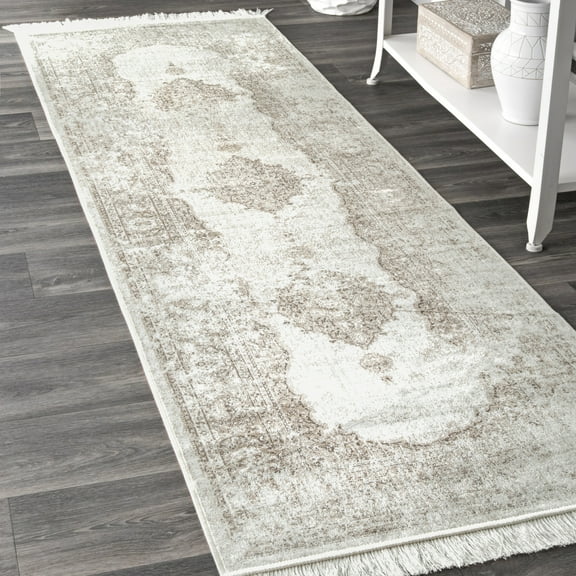nuLOOM Cantrell Faded Transitional Fringe Area Rug, 2' 8" x 8', Runner, Cantrell Ivory