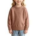 thumbnail image 2 of Spazoro Girls Crew Neck Knit Sweater, Long Sleeve Breathable Solid Color Warm Pullover Tops for Daily Layering Brown Size 2-3T, 2 of 9