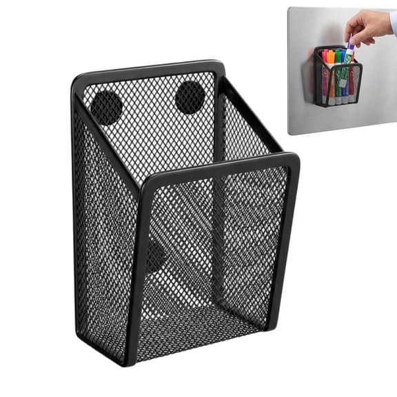 Magnetic Pen Holder, Mesh Pencil Holder for Desk, Locker & Refrigerator, Metal Marker Organizer for Office & Home Storage (1PC)