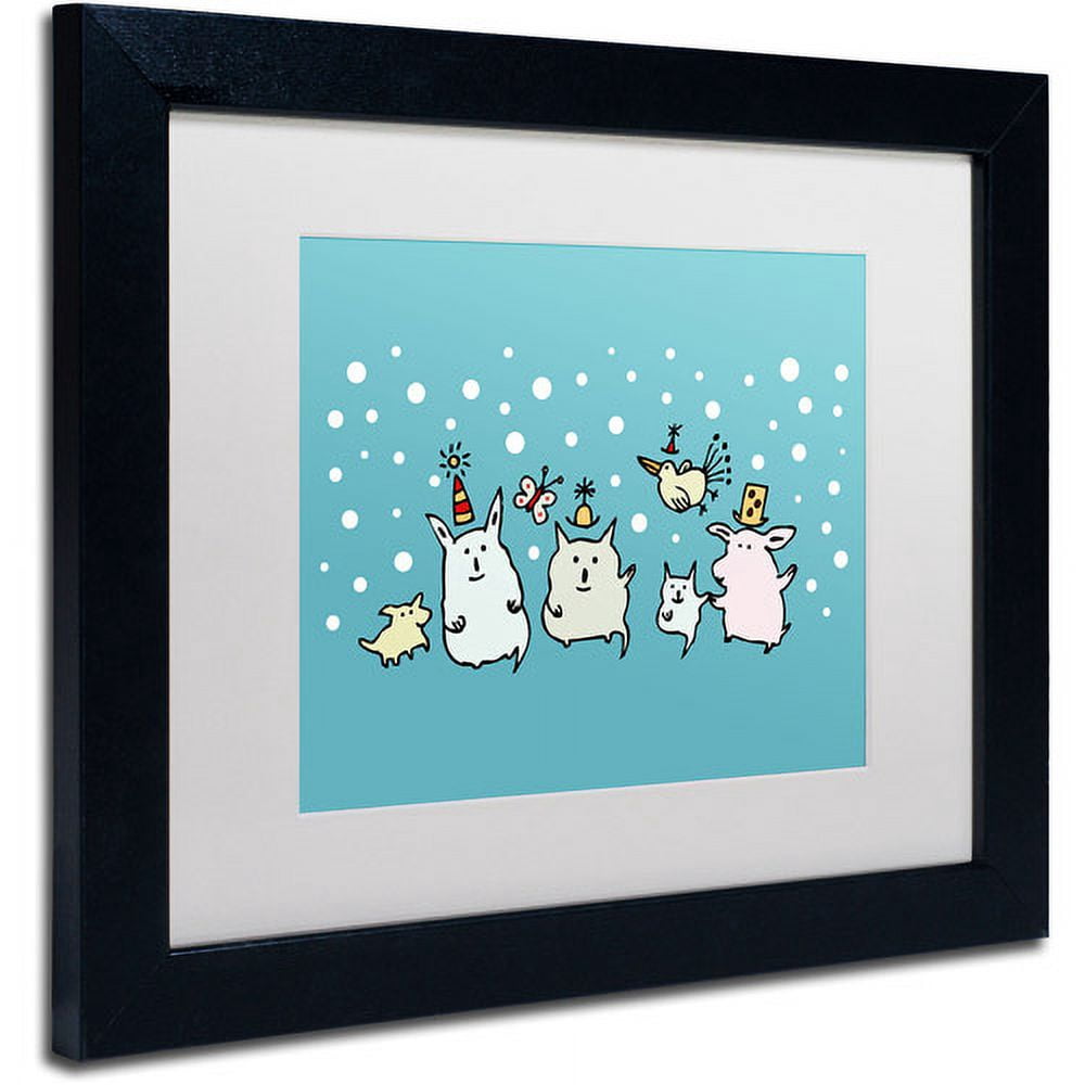 Trademark Fine Art "Christmas Creatures in Blue" Canvas Art by Carla Martell, White Matte, Black Frame